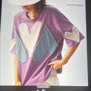 030 Comfortable Dusty Purple Heart Patch Tee